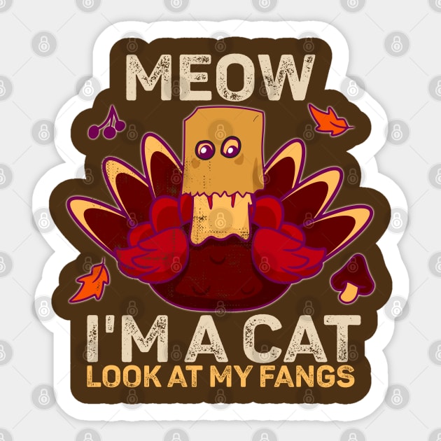 Cat Thanksgiving Turkey Fake Cat Paper Bag Sticker by alcoshirts